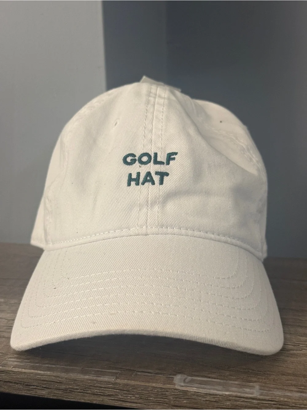 Mighty Fine White Cap with Green 'GOLF HAT' Embroidery